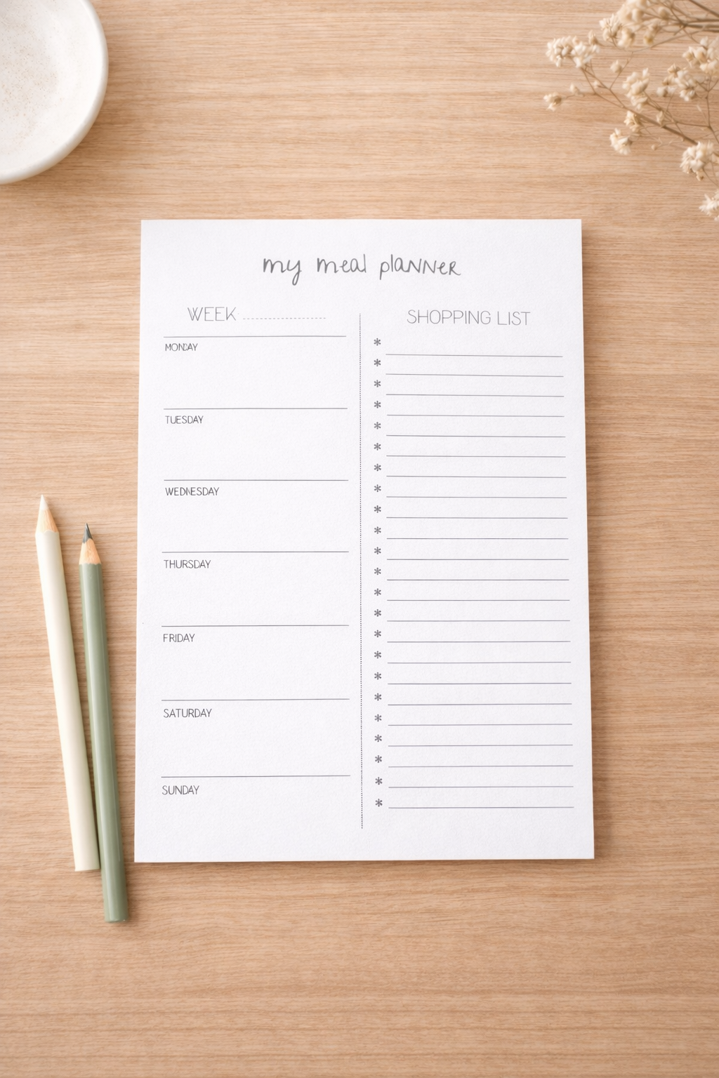 Weekly Meal Planner & Shopping List